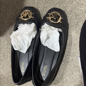Michael Kors Black Flats with Gold Accents